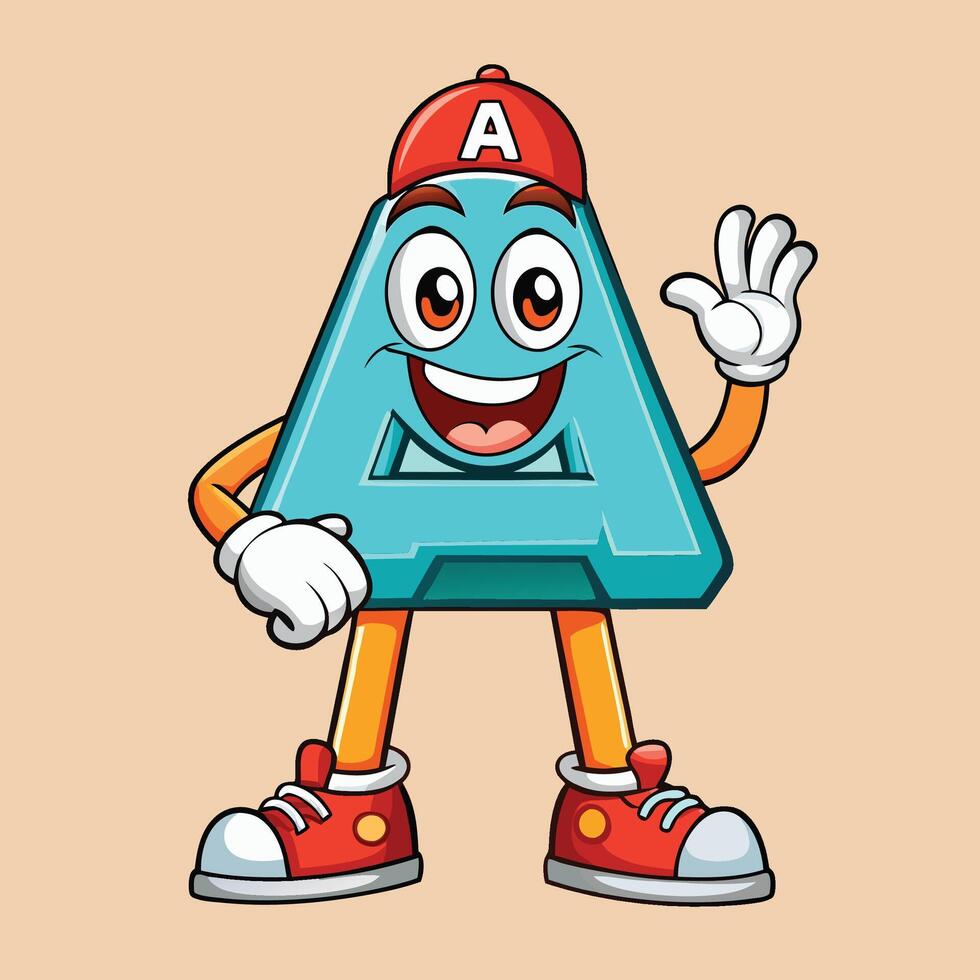 a cartoon letter a character waving and smiling white background vector