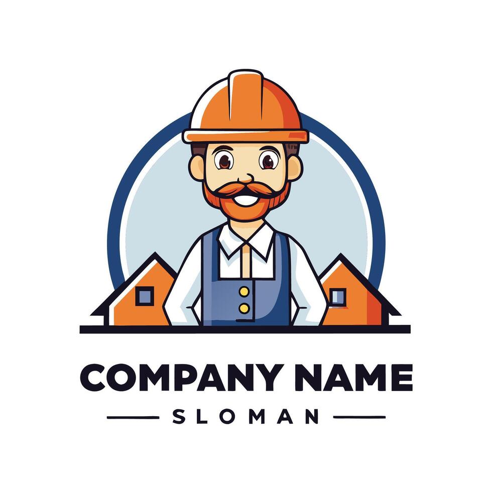 a man with a beard and mustache in a hard hat and overalls white background vector