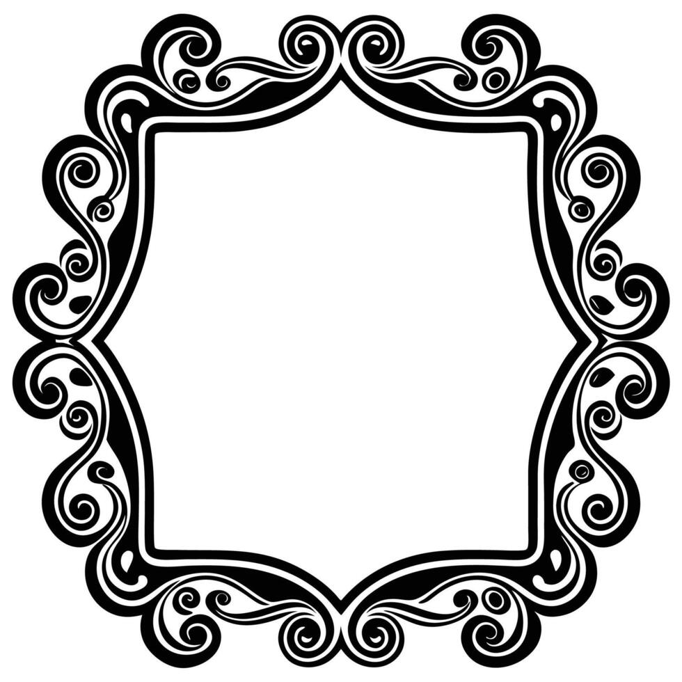 a black and white ornate frame swirls white background vector