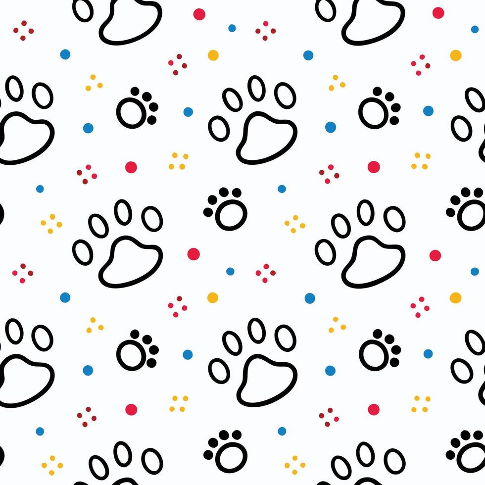 seamless pattern with paw and dots white background vector