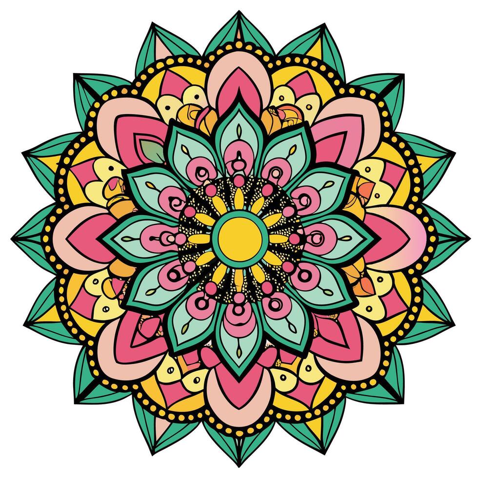 a colorful flower design with circular pattern white background vector