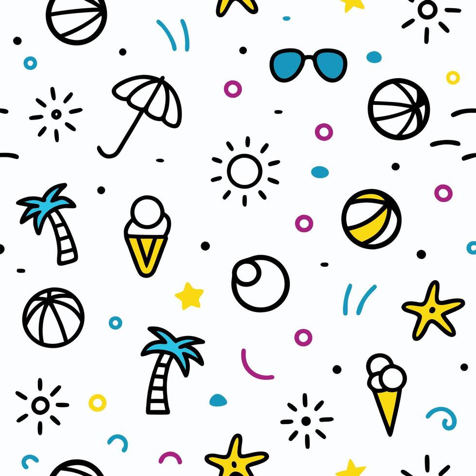 seamless pattern with beach summer icons vector