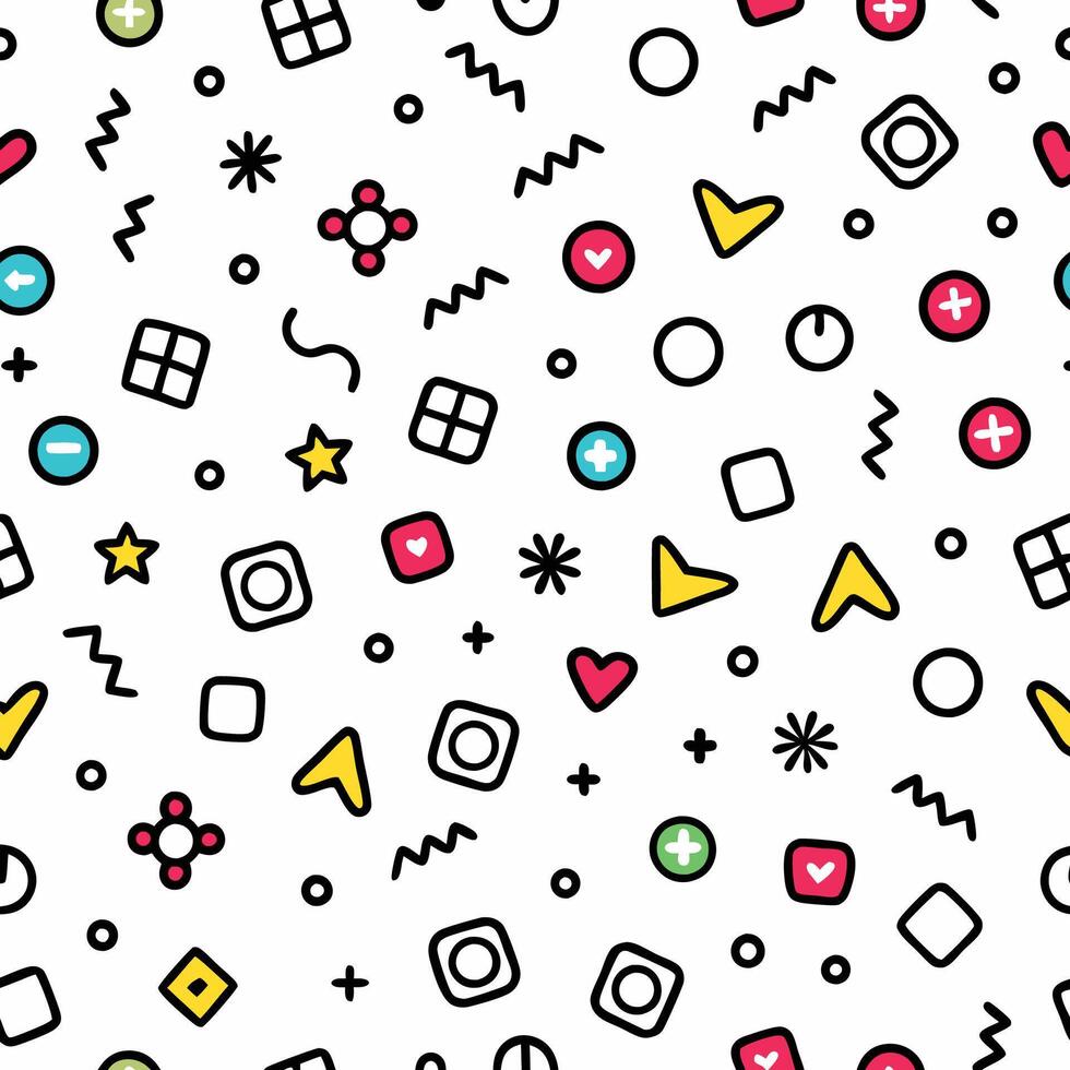 seamless pattern with colorful icons and shapes white background vector