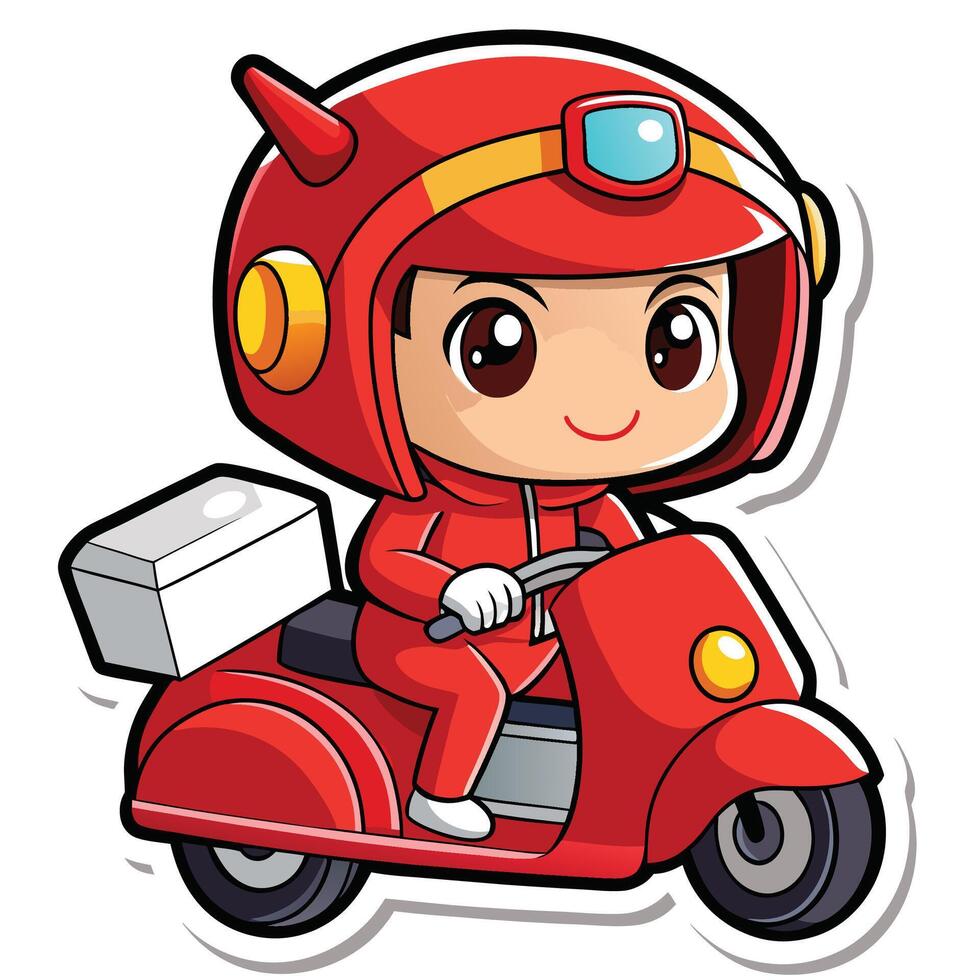 a cartoon character riding a red motorcycle white background vector