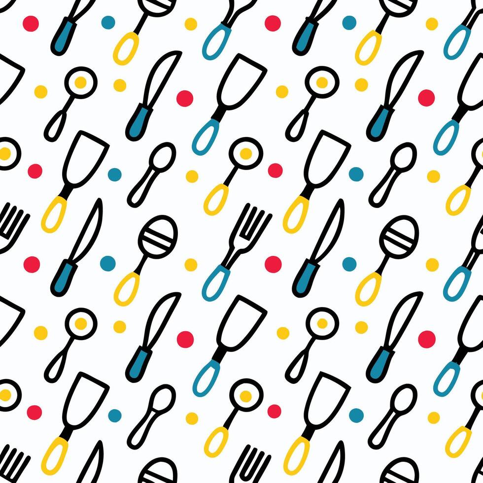 a pattern with kitchen spoons white background vector