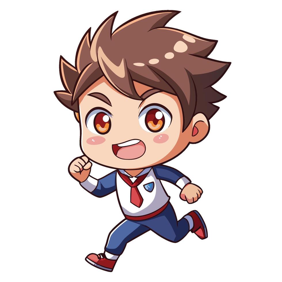 a cartoon boy running with a red tie white background vector
