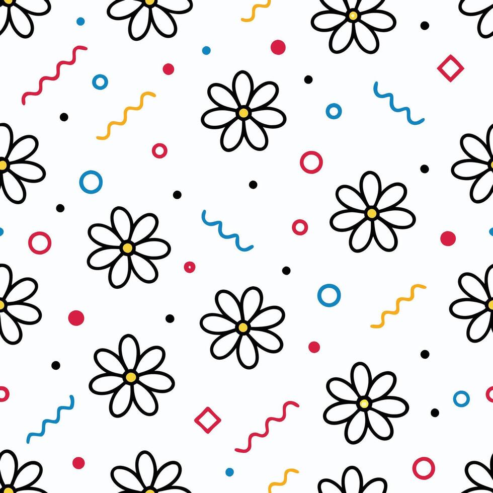 a pattern with flowers geometric shapes white background vector