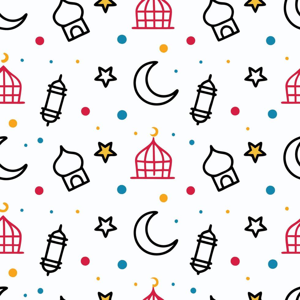 ramadan seamless pattern with crescent and stars white background vector