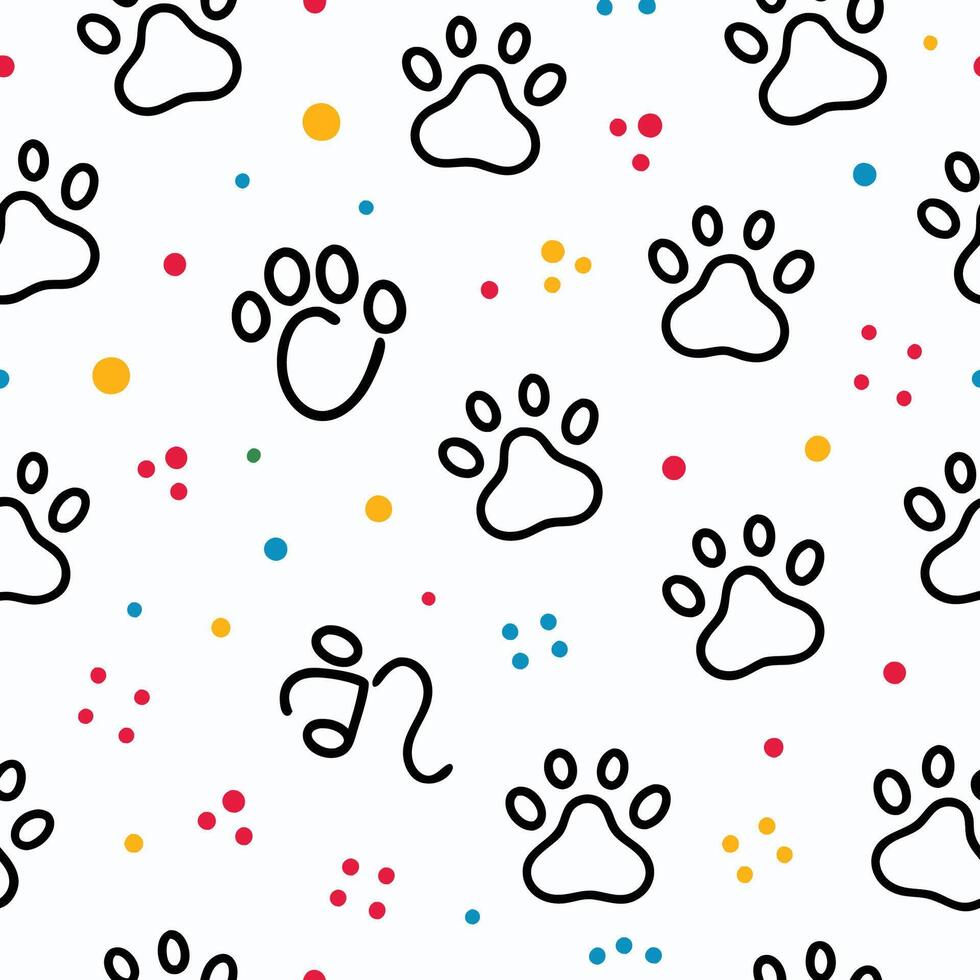 seamless pattern with paw prints white background vector
