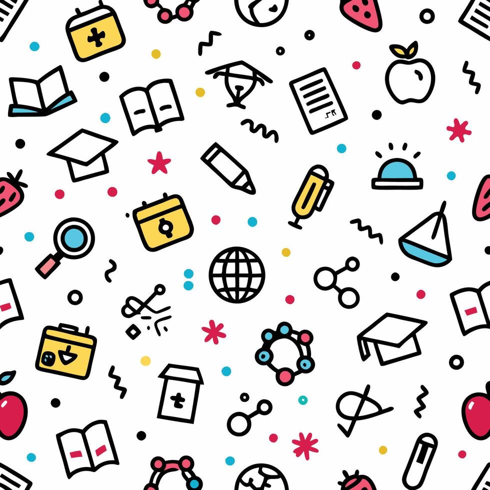 seamless pattern with school supplies and books white background vector