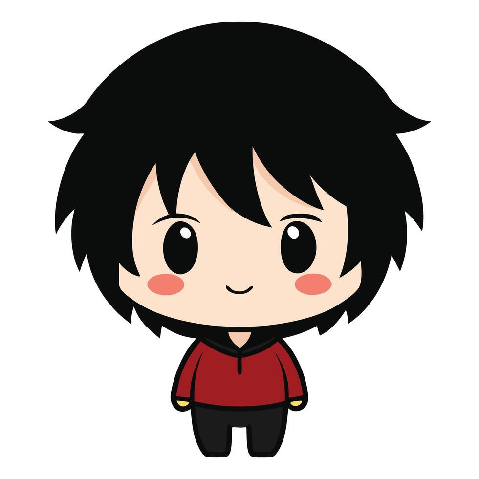 a cartoon character with black hair and red shirt white background vector
