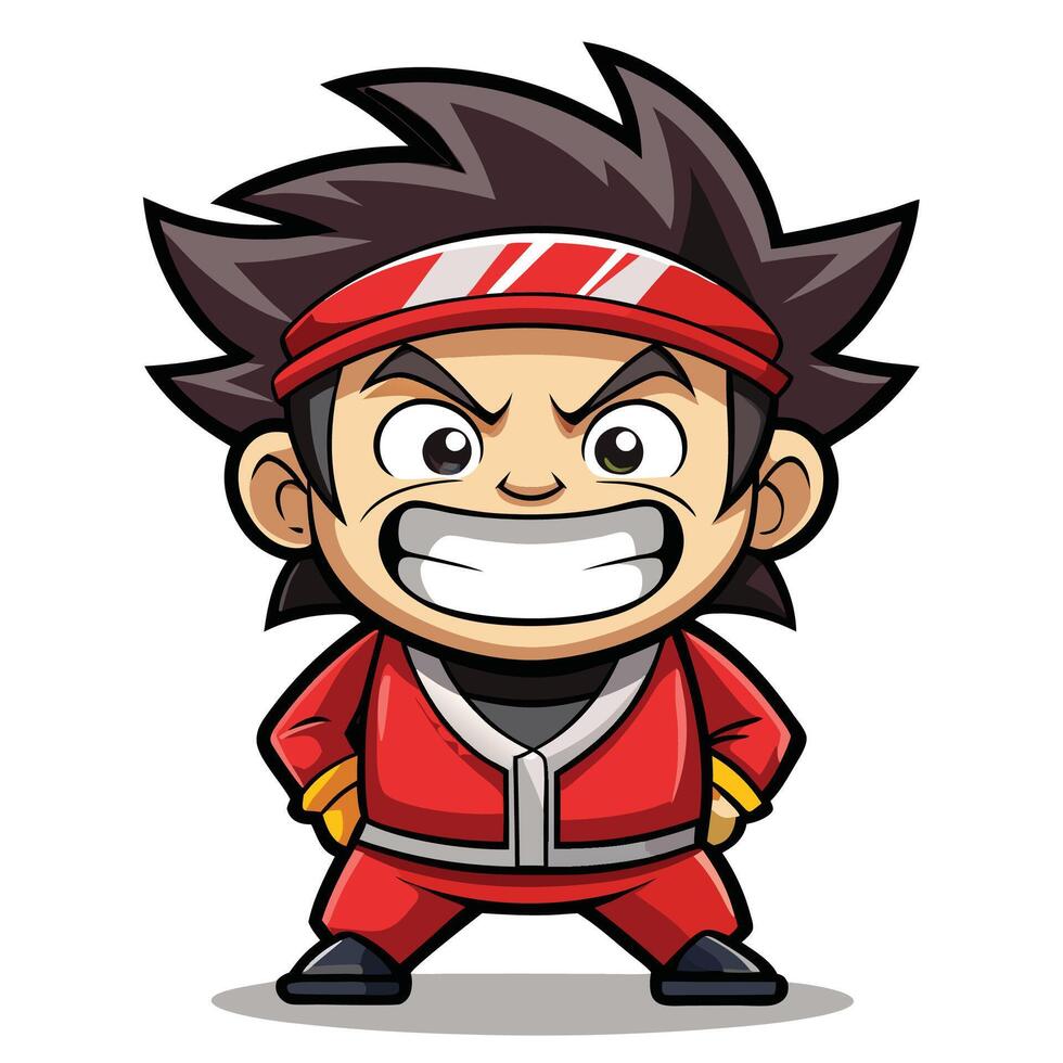 cartoon character with red outfit and black hair white background vector