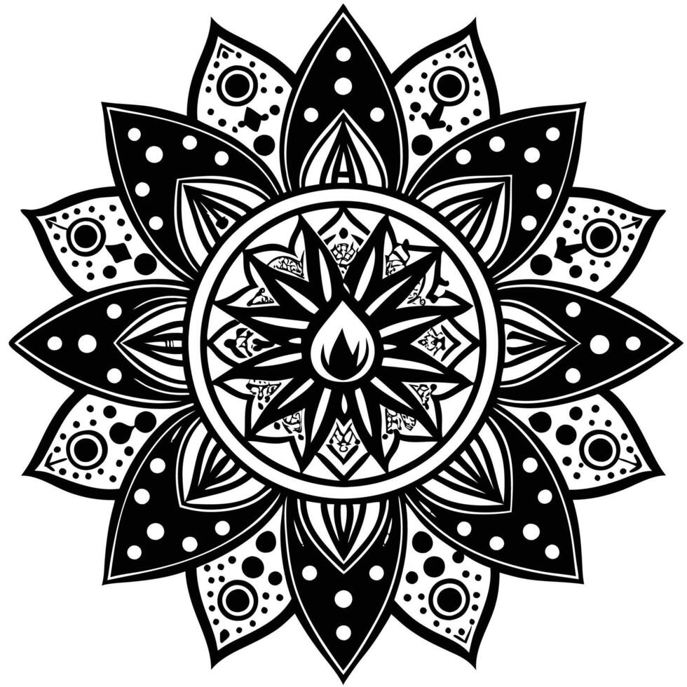 a black and white mandala design with a flower white background vector