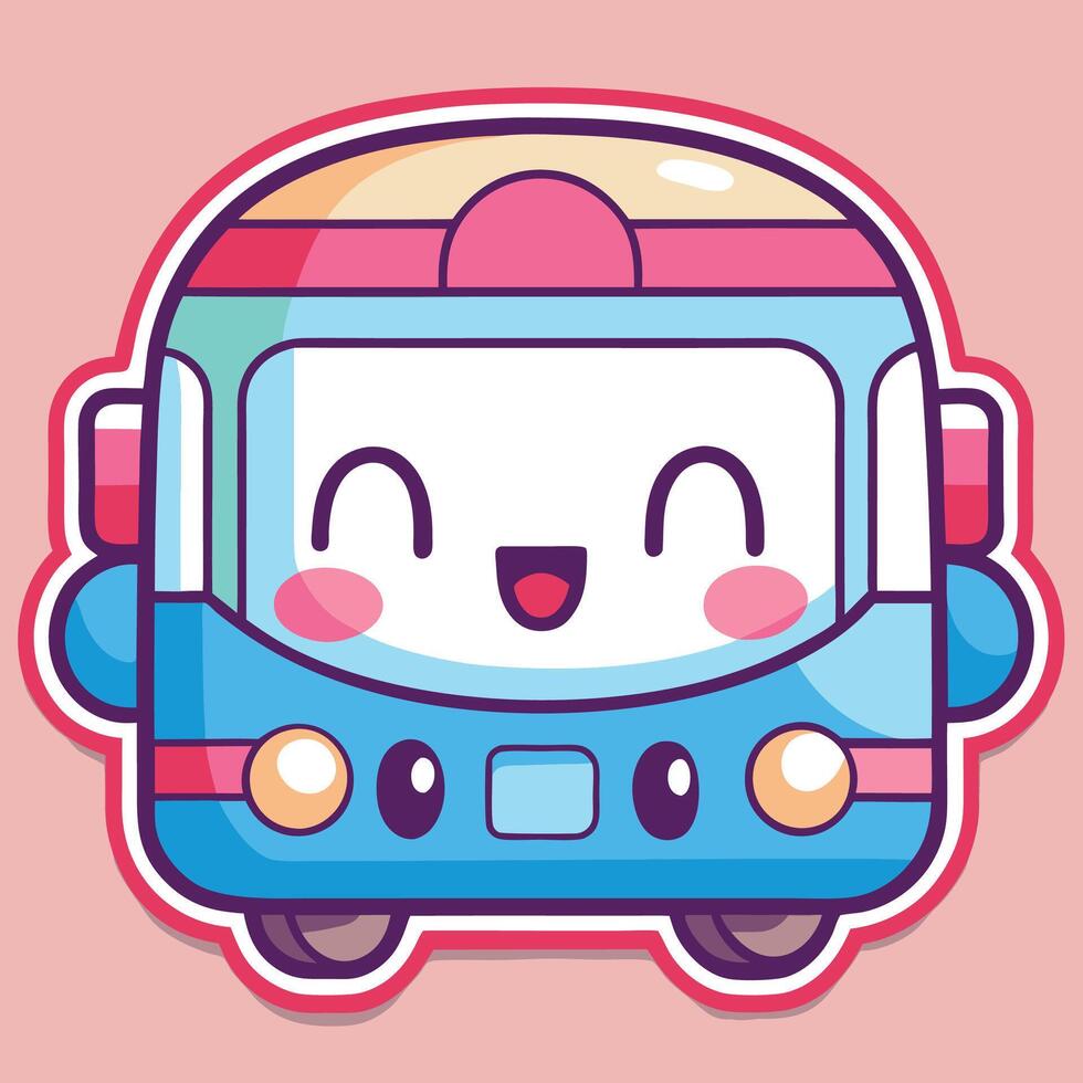 a cute bus sticker with a smiley face white background vector