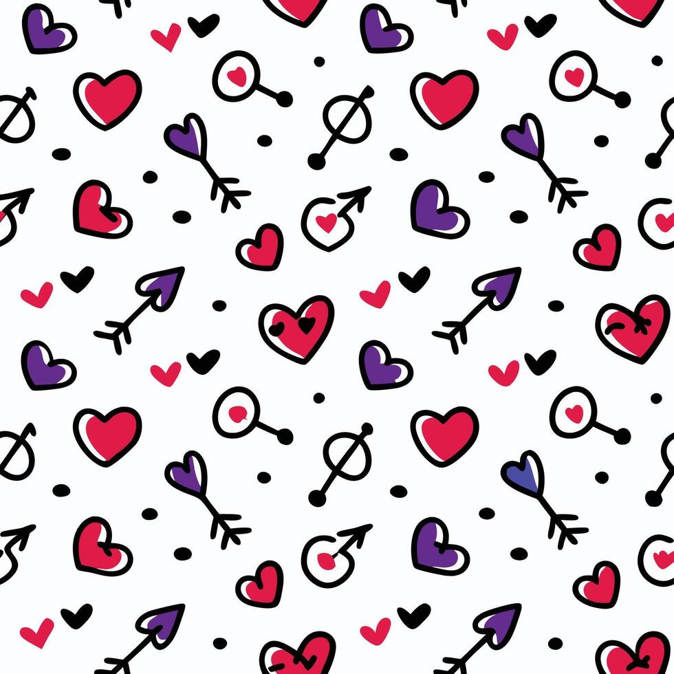 a pattern with hearts and arrows on it,, vector