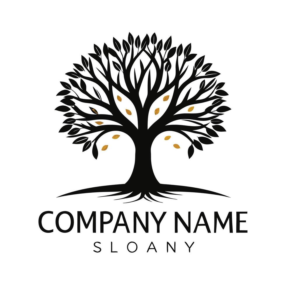 a tree logo with leaves and branches white background, vector