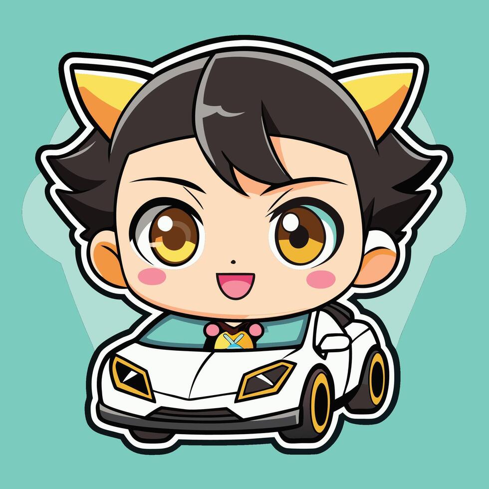 a cartoon character driving a car white background vector