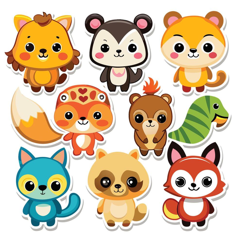 set of cute animals illustration background vector