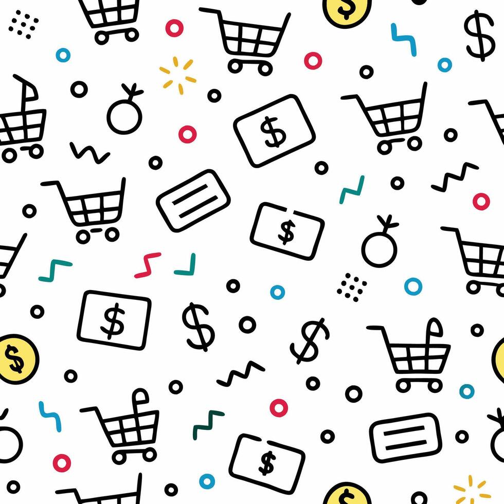 shopping cart and dollar sign seamless pattern vector
