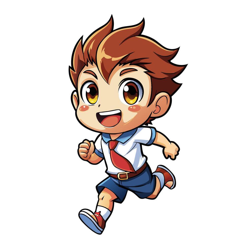 a cartoon boy running with a smile his face vector