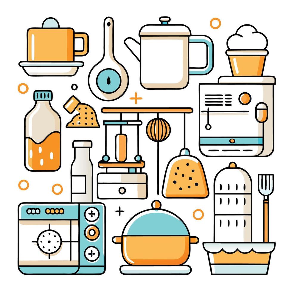 kitchen and cooking icons in a flat line style vector