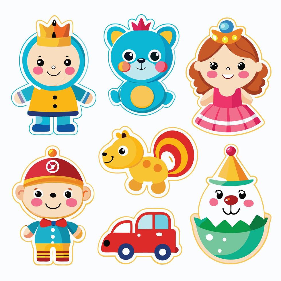 set of cute cartoon characters illustration vector