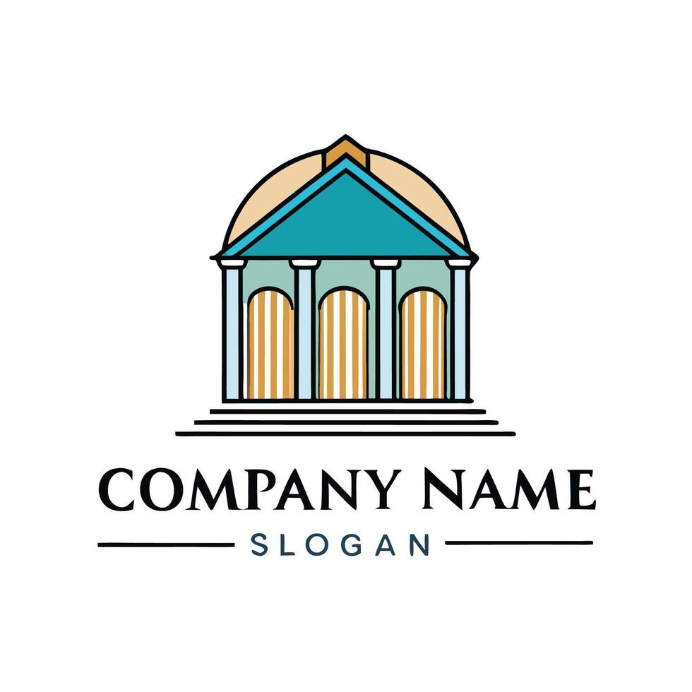 a building with a roof and a door logo vector