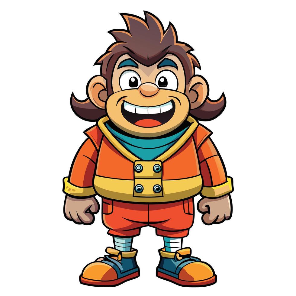 cartoon monkey in orange jacket white background vector