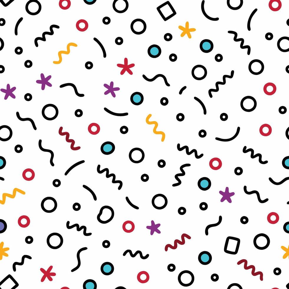 seamless pattern with colorful shapes lines white background, vector