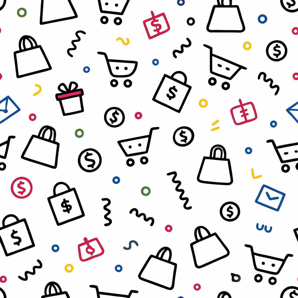 shopping seamless pattern illustration white background, vector