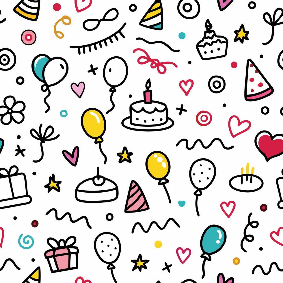 seamless birthday party pattern with balloons and other items vector