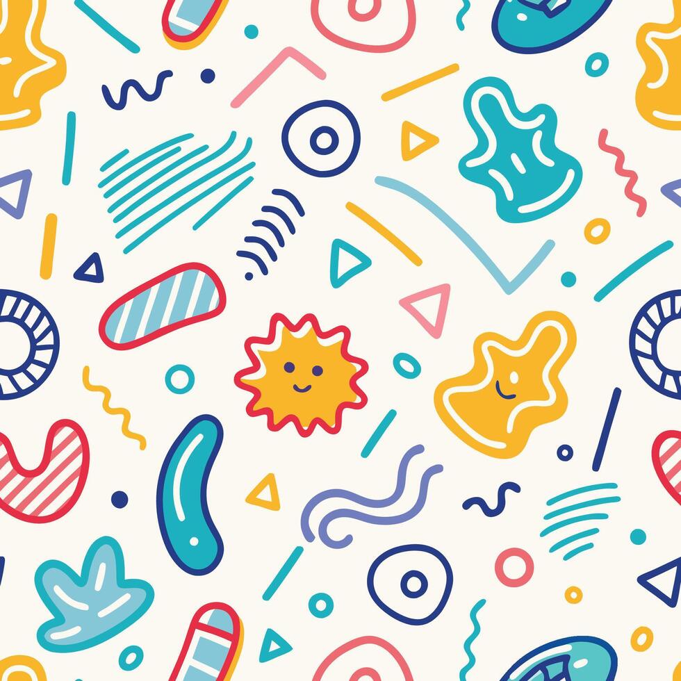 seamless pattern colorful objects shapes vector