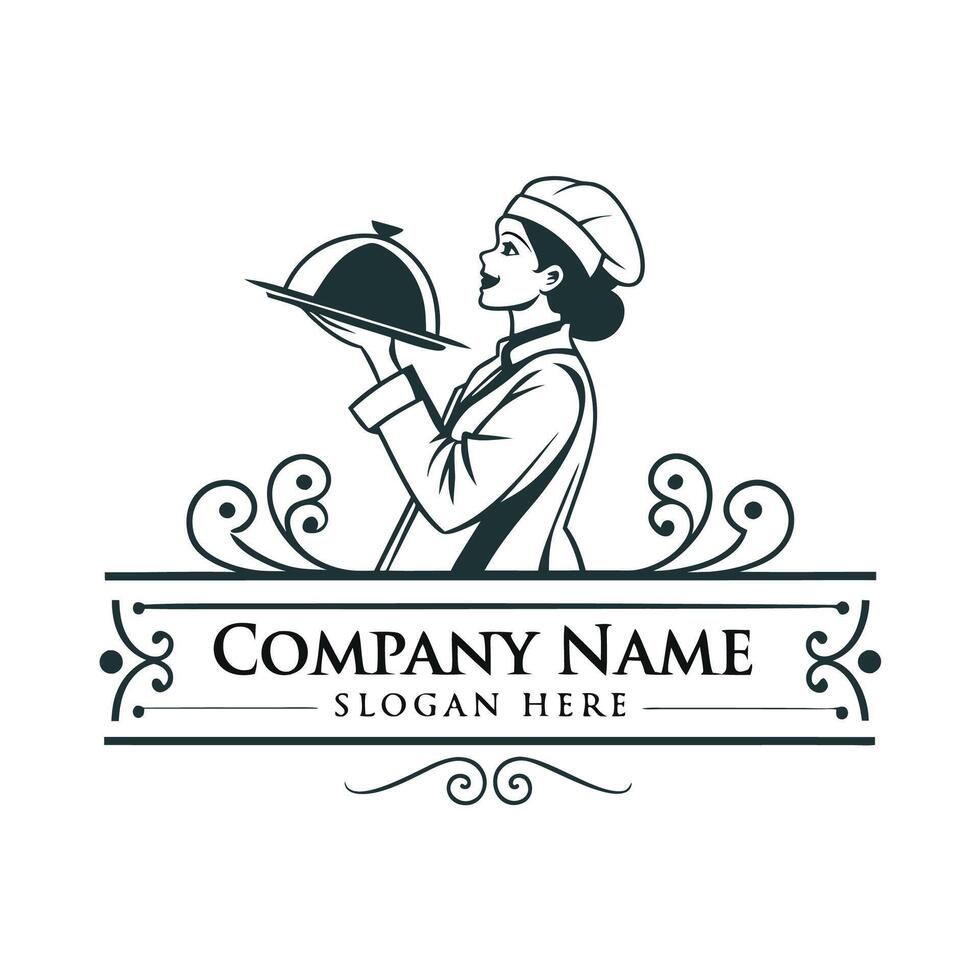 chef holding a tray with a logo design vector