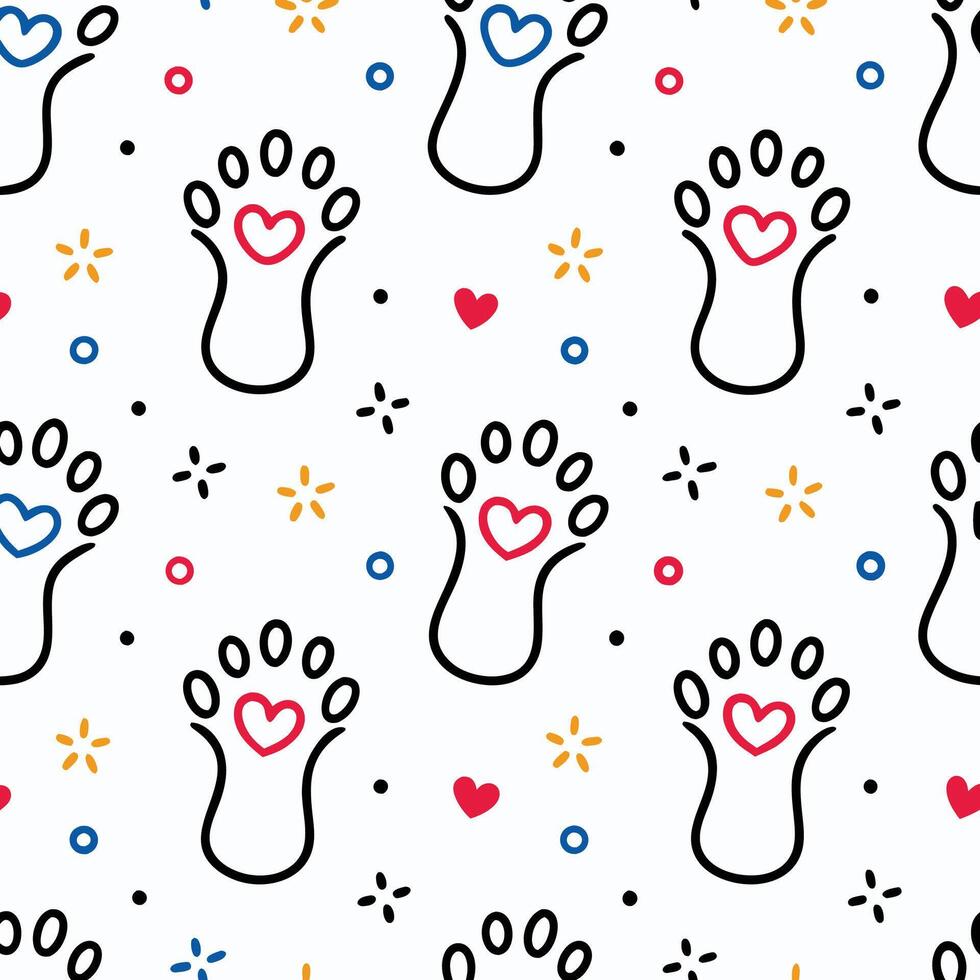 a pattern with paw prints and hearts vector