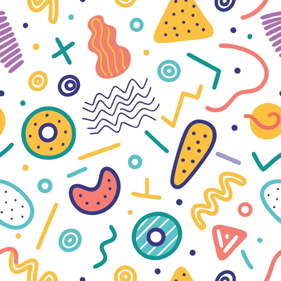 seamless pattern with colorful shapes, and lines vector