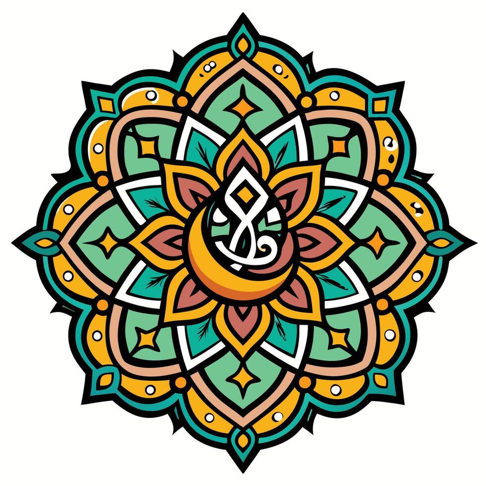 a colorful mandala with a crescent and star vector