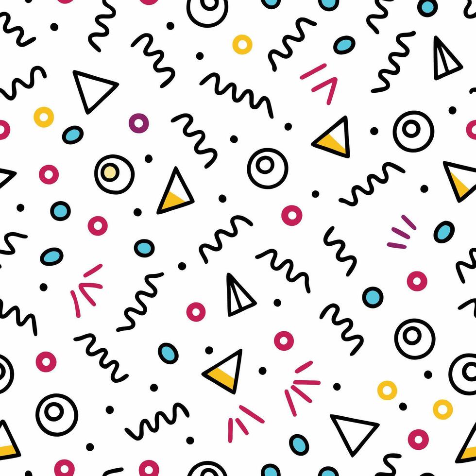 seamless pattern with colorful geometric shapes and lines white background vector