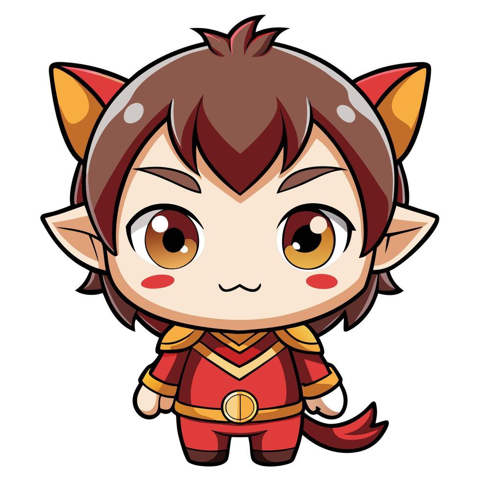 a cartoon character with a red outfit and horns white background vector