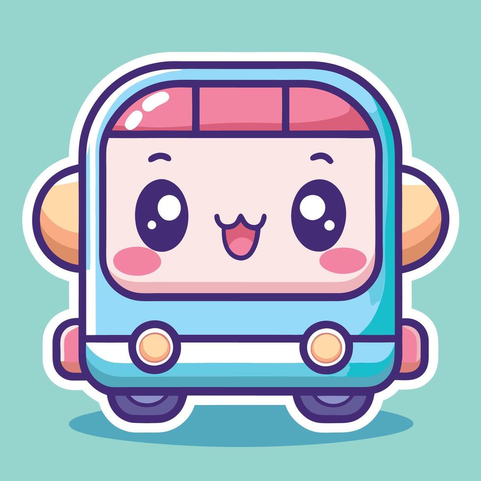 a cute cartoon bus with eyes and a smile white background vector