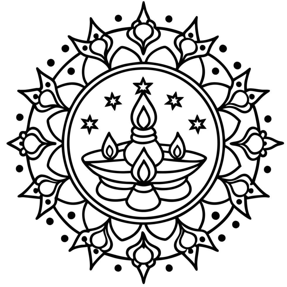 a black and white drawing of a mandala with candles white background vector