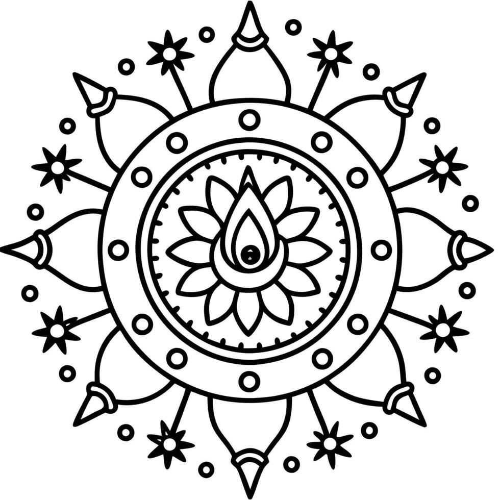 a black and white drawing of a flower with a star in the cente white backgroundr vector