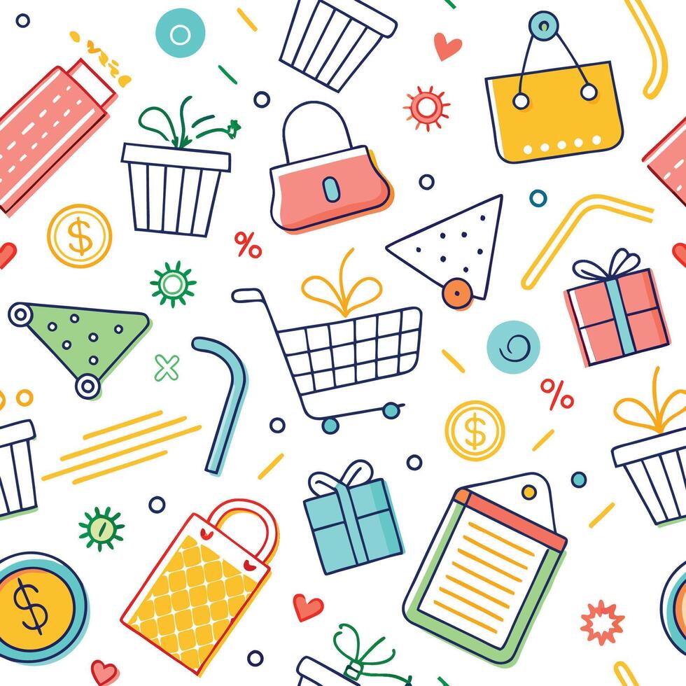 shopping seamless pattern illustration white background vector