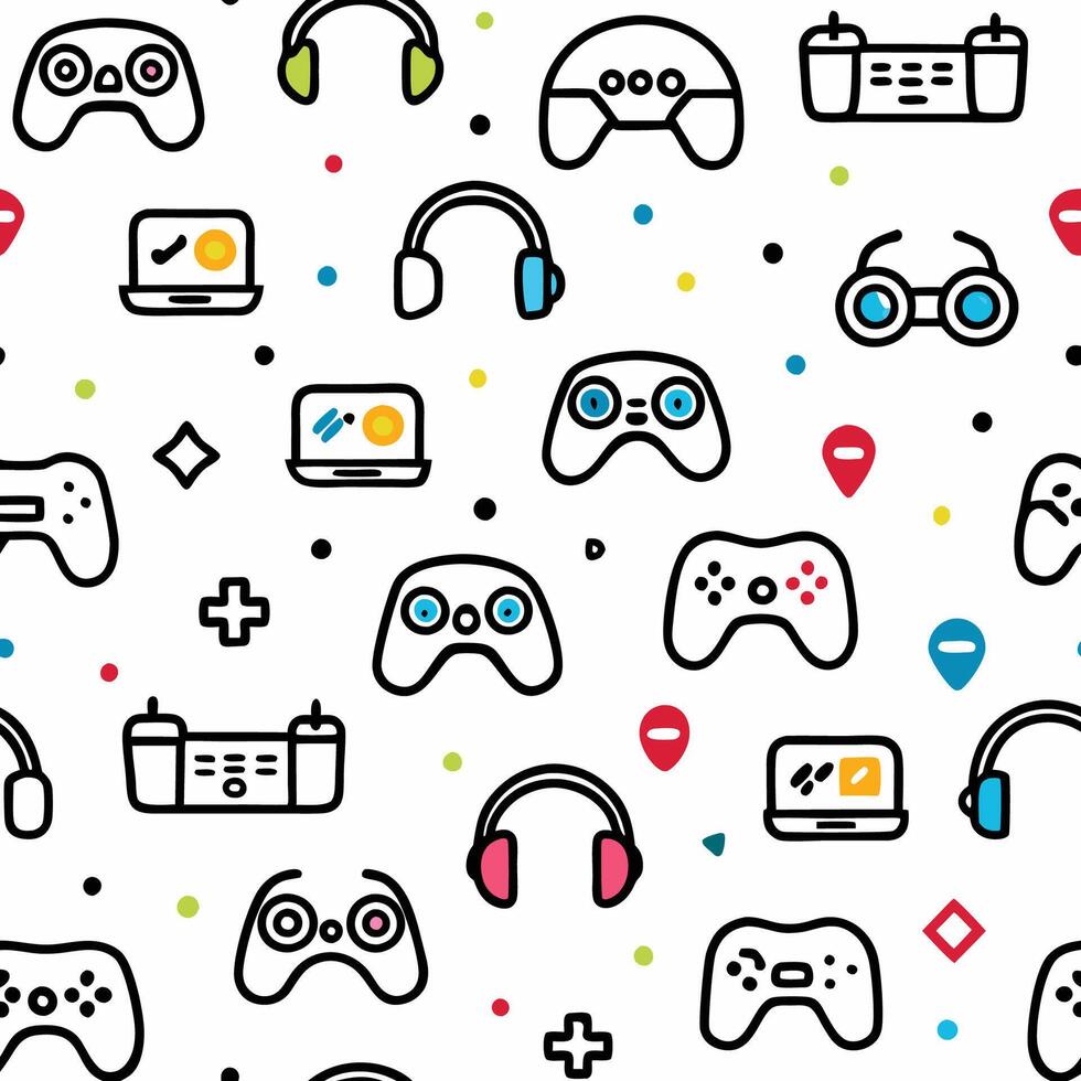 seamless pattern wit controllers and other items vector