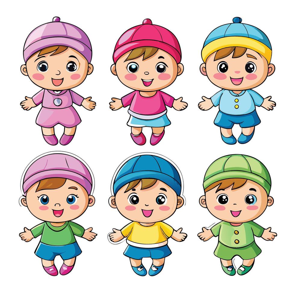 set of cartoon baby dolls white background vector