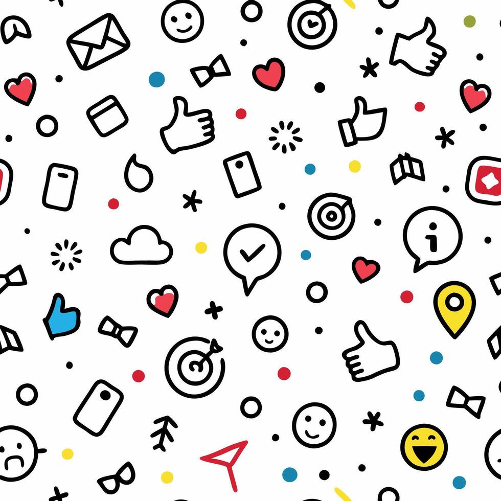 a seamless pattern with social icons and symbols white background vector