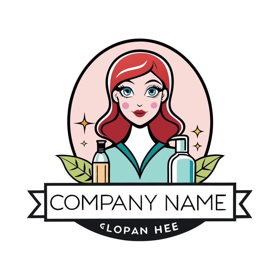 a woman with a bottle of shampoo and a bottle of soap white background vector