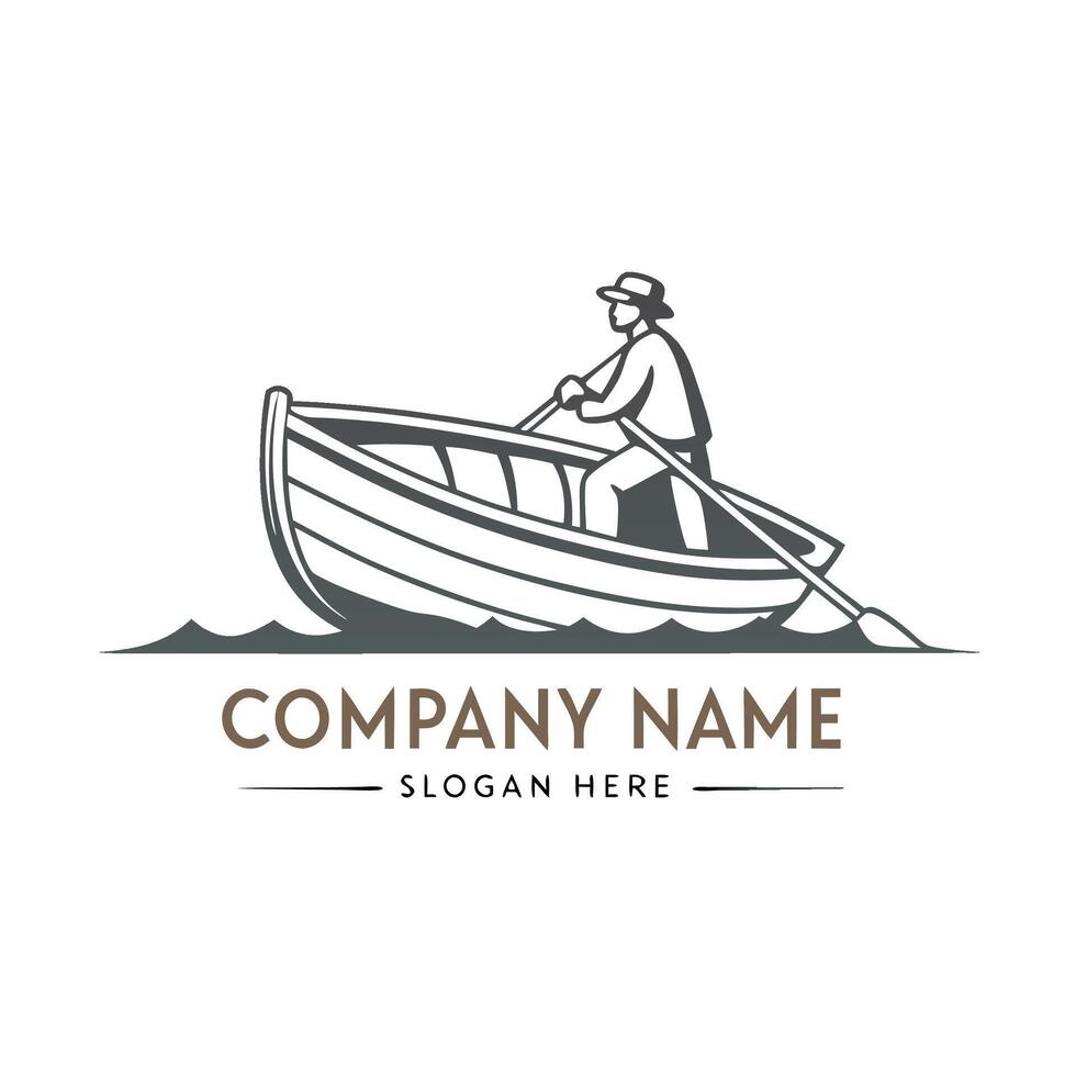 a man in a boat logo design white background vector