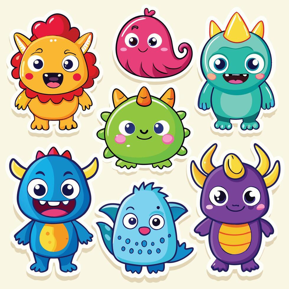 cartoon monsters set of cute monsters illustration white background vector
