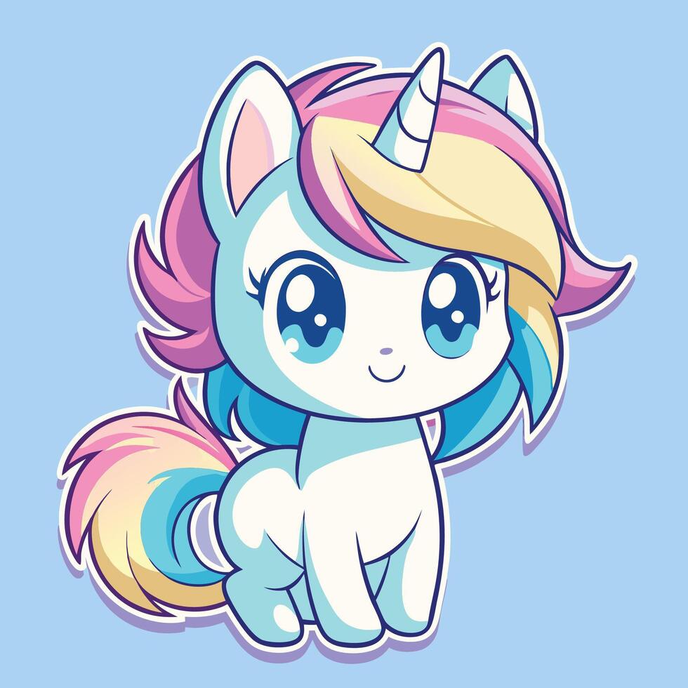 a cute little unicorn with a rainbow mane white background vector