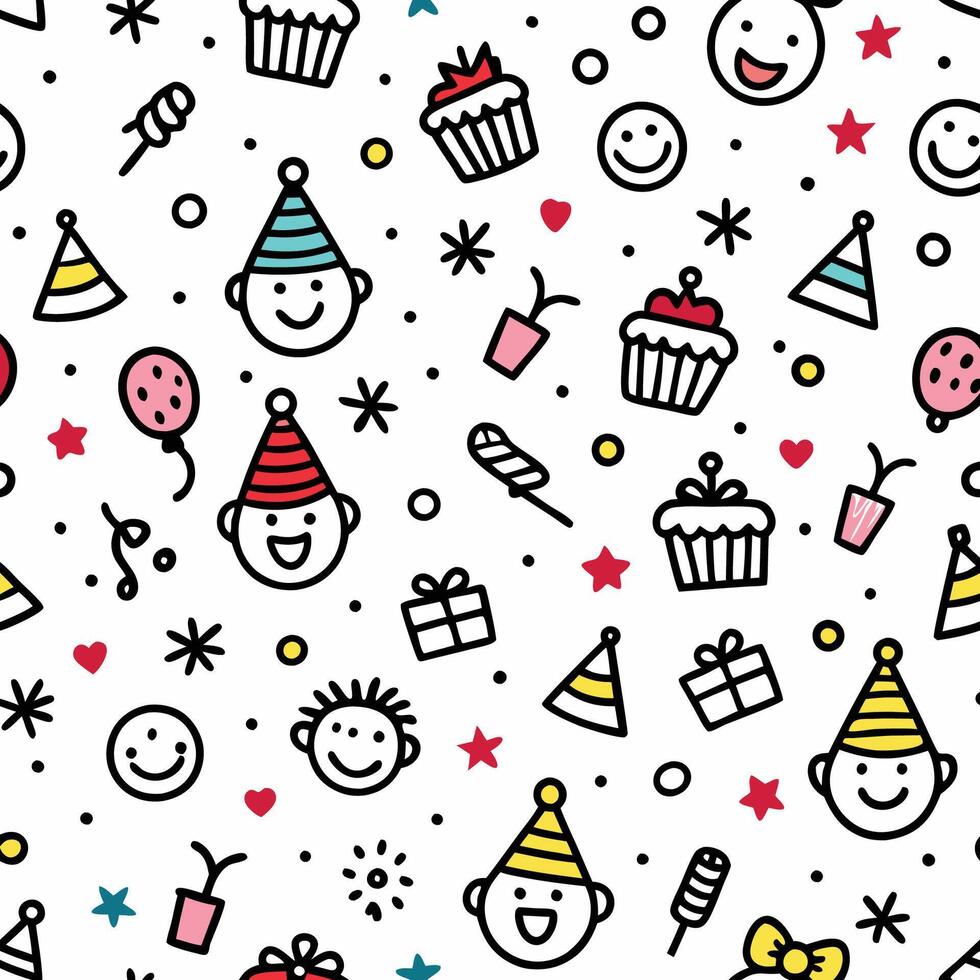 seamless pattern with birthday party white background vector
